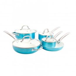 Oster Montecielo 9 Piece Cookware Set in Metallic Turquoise