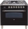 36" Nostalgie Series Freestanding Single Oven Gas Range with 5 Sealed Burners and Griddle in Glossy Black