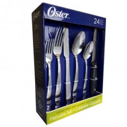 Oster Wellisford 24 Piece Mirror Polished Stainless Steel Flatware Set