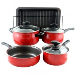 Sunbeam Kelfield 9 piece Nonstick Cookware Set in Red with Bakelite Handle/Knob