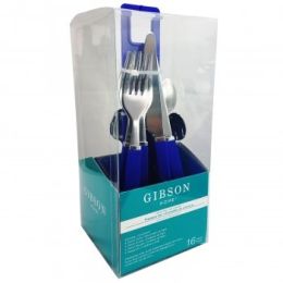 Gibson Home Altamara 16 Piece Flatware Set With Blue Plastic Holder