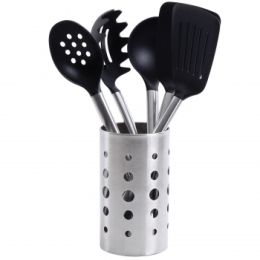 Wrexham 5-Piece Tools with Stainless Steel Holder, Black/Silver