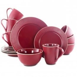 Gibson Lilith 16 Piece Stoneware Dinnerware Set- Red