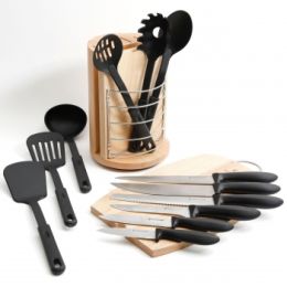Gibson Home Scranton 14-Piece Stainless Steel Cutlery and Tool Combo Set with Wood Block