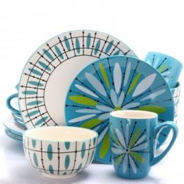 Studio California Luminescent Anza 16 Piece Round Stoneware Dinnerware Set in Teal