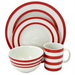 Just Dine Bistro Edge 16- Piece Dinnerware Set in Red