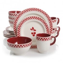 Gibson General Store 16 Piece Cherry Diner Ceramic Dinnerware  Set