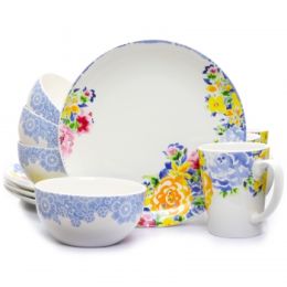 Studio California Ceramic Blutique 12 Piece Round Dinnerware Set in Floral Pattern