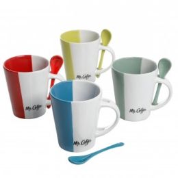 Mr. Coffee Caf&eacute; Roma 8 Piece 14 oz. Mugs with Matching Spoons Set in 4 Assorted Colors