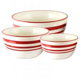 General Store Hollydale Stoneware Nesting Bowl Set in Linen/Red, Set of 3