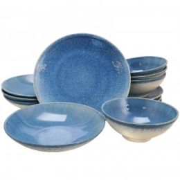 Gibson Elite 12 Piece Ombr&eacute; Blue Double Bowl Dinnerware Set