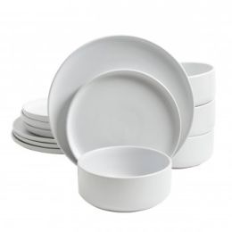 Gibson Home Stone Lava 12-Piece Dinnerware Set, Matte White