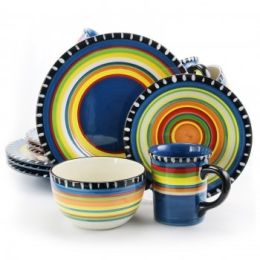 Gibson Home Pueblo Springs Spanish Festival 16 Piece Durastone Dinnerware Set in Cobalt, Sevice for 4