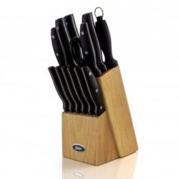 Oster Granger 14 Piece Stainless Steel Cutlery Set with Black Handles and Wooden Block