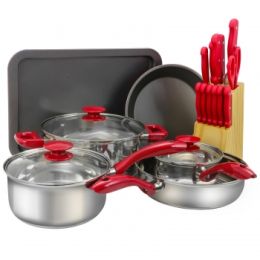 Sunbeam Crawford 22 Piece Cookware Combo Set in Red