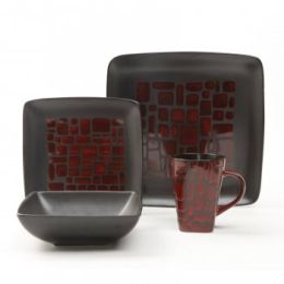 Gibson Elite Cabazon 16 Piece Soft Square Stoneware Dinnerware Set in Red