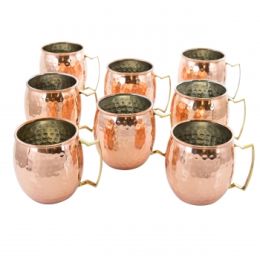 Gibson Elite Mule Mixer 8 Piece 18 Ounce Hammered Brass Copper Cup Set