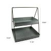 Galvanized Metal 2 Tiered Rectangular Serving Tray, Gray