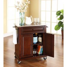 Portable Stainless Steel Top Kitchen Cart Island in Vintage Mahogany