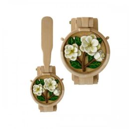 Wooden Tortilla Press With Magnolia Flowers Plaque