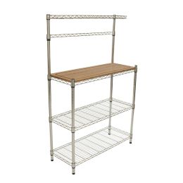 Metal Bakers Rack with Hanging Bar and Bamboo Cutting Board