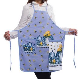 Tea Set Kitchen Lilac Apron Art Works Bib Aprons with Pocket and Hand Towel