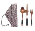 Environmental Wood Spoon Chopsticks Cutlery Set with Cloth Carry Bag Purple