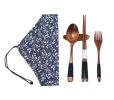 Environmental Wood Spoon Chopsticks Cutlery Set with Cloth Carry Bag Blue