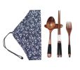 Environmental Wood Spoon Chopsticks Cutlery Set with Cloth Carry Bag Blue