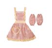 Cotton Apron Girls Living Home Overalls Apron and Oversleeves ,Pink Love