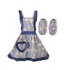 Cotton Apron Girls Living Home Overalls Apron and Oversleeves,Blue Love