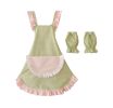Cotton Apron Girls Living Home Overalls Apron and Oversleeves,Pink Pocket