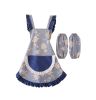 Cute Beautiful Cotton Strap Girls Home Apron And Oversleeves,Blue Pocket
