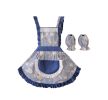 Beautiful Cotton Strap Girls Home Apron And Oversleeves,Blue Pocket,Cute Sleeve