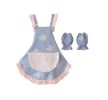 Cute Beautiful Cotton Strap Girls Home Apron And Oversleeves,Pink Pocket