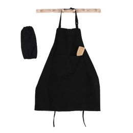 Apron  with one pocket Long Section Apron and Oversleeves,Black