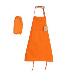 Apron  with one pocket Long Section Apron and Oversleeves,Orange