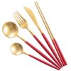 Creative Stainless Steel Five-piece Tableware, Red And Golden