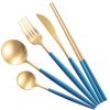 Creative Stainless Steel Five-piece Tableware, Blue And Golden