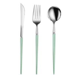 Creative Stainless Steel Three-piece Tableware,Green and silver