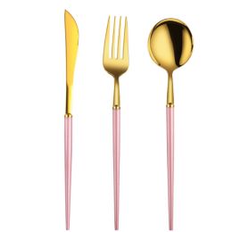 Creative Stainless Steel Three-piece Tableware,Pink and gold