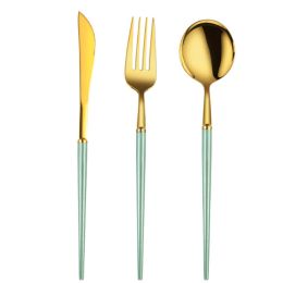 Creative Stainless Steel Three-piece Tableware,Green and gold