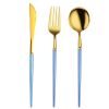 Creative Stainless Steel Three-piece Tableware,Blue and gold