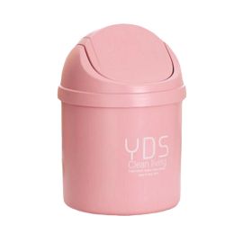 Creative Table Trash Can Mini Shake Cover Living Room/Bedroom Wastebasket-Pink