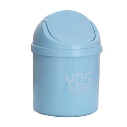 Creative Table Trash Can Mini Shake Cover Living Room/Bedroom Wastebasket-Blue