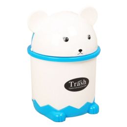 Cute Cartoon Table Trash Bin Flip Small Size Wastebasket For Home/Office-Blue
