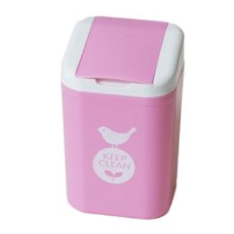 Wastebasket With Cover Cute Fashion Mini Table Trash Bin For Home/Office-Pink