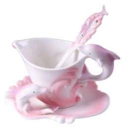 Coffee Cup Set Ceramic Coffee Cup China Tea Cup Creative Gift,Pink Dolphin