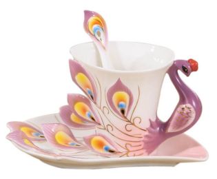 Coffee Cup Set With Ceramic Coffee Cup European Ceramic TeacupPurple Peacock