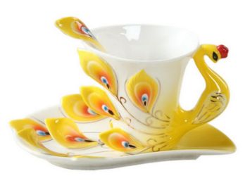 Coffee Cup Set With Ceramic Coffee Cup European Ceramic TeacupYellow Peacock